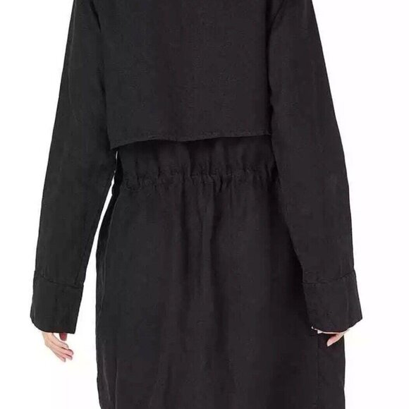MICHAEL STARS BLACK WATER RESISTENT WOVEN LINEN TRENCH ZIP COAT SIZE S $278 - Picture 2 of 9